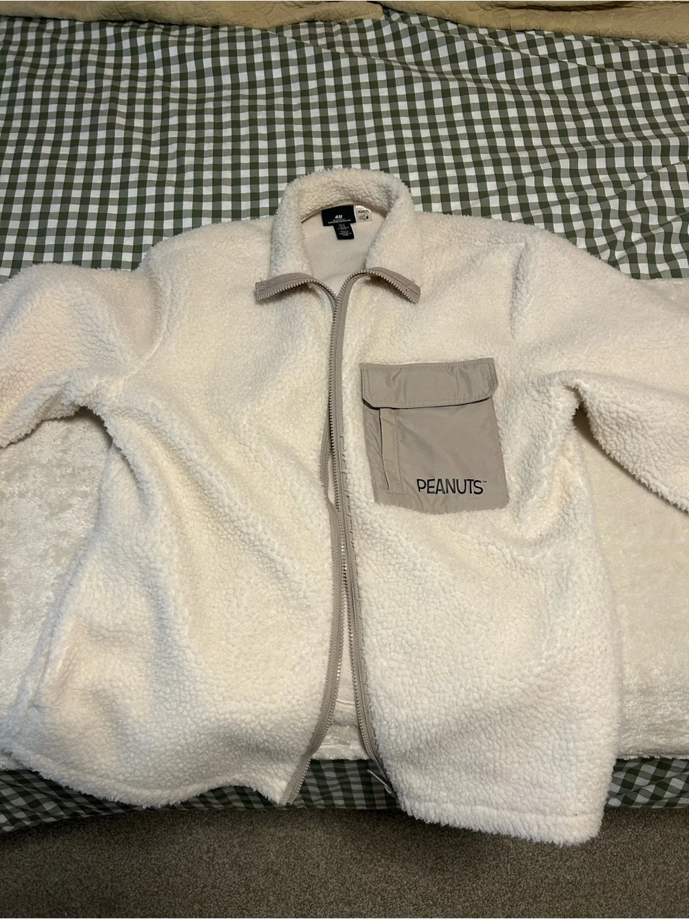 H&M Cream Sherpa Jacket with Black Snoopy Graphic